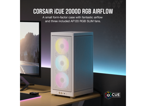 מארז בצבע לבן Corsair 2000D ICUE RGB Airflow Mini