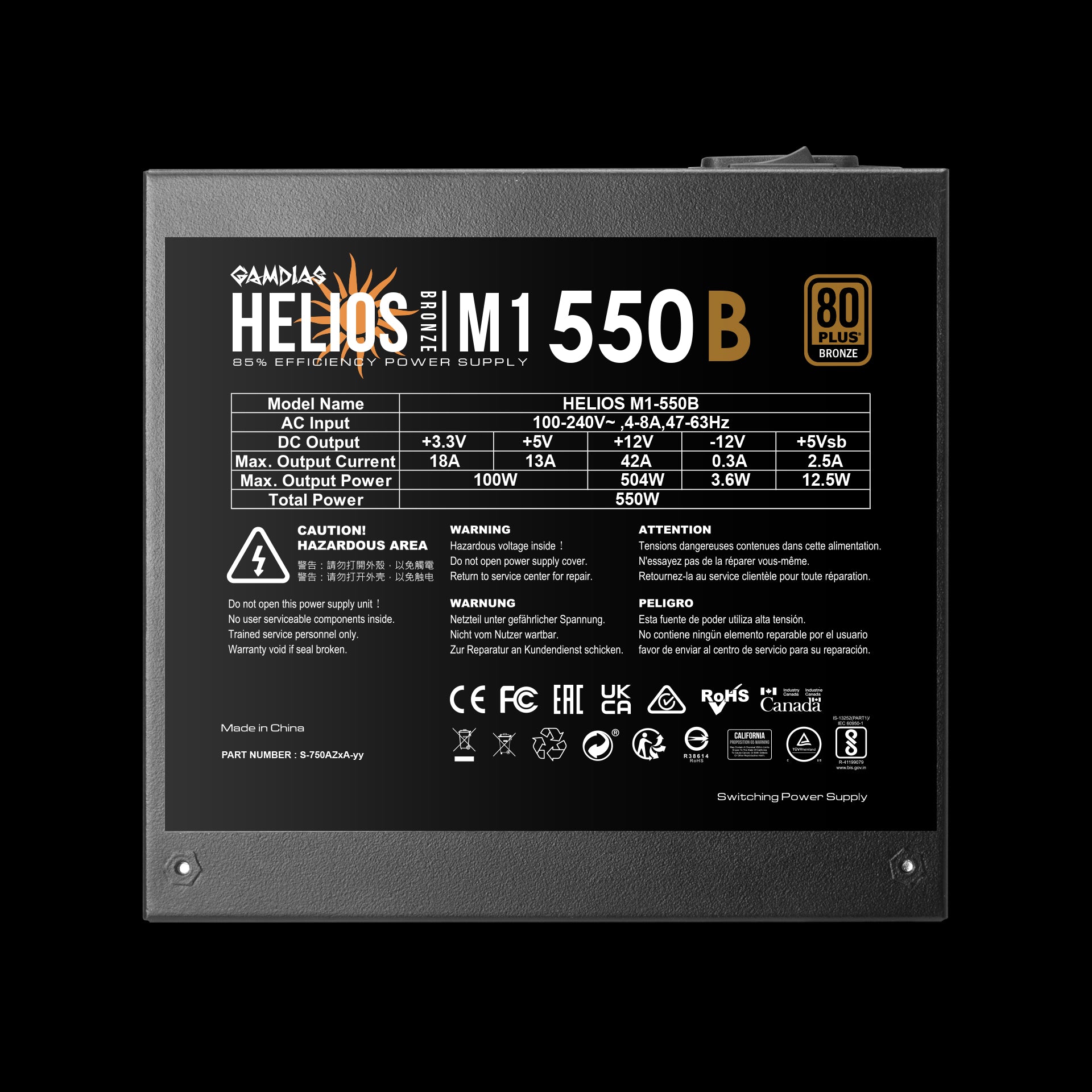 ספק כוח Gamdias Helios M1-550B 80+ Bronze